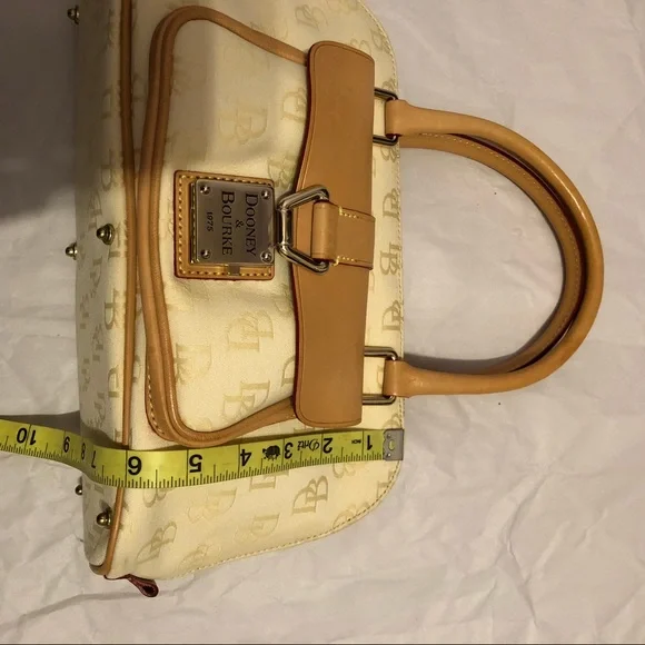 Dooney & Bourke Signature Monogram Cream Tan Canvas & Leather Mix Satchel Bag - Picture 10 of 16